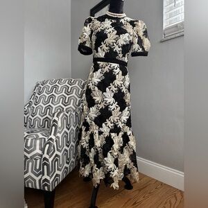 #ANTONIO MELANI TESSA LACE 
Moonlit Botanical 
Midi Dress,Ivory,Black 
Sz 4